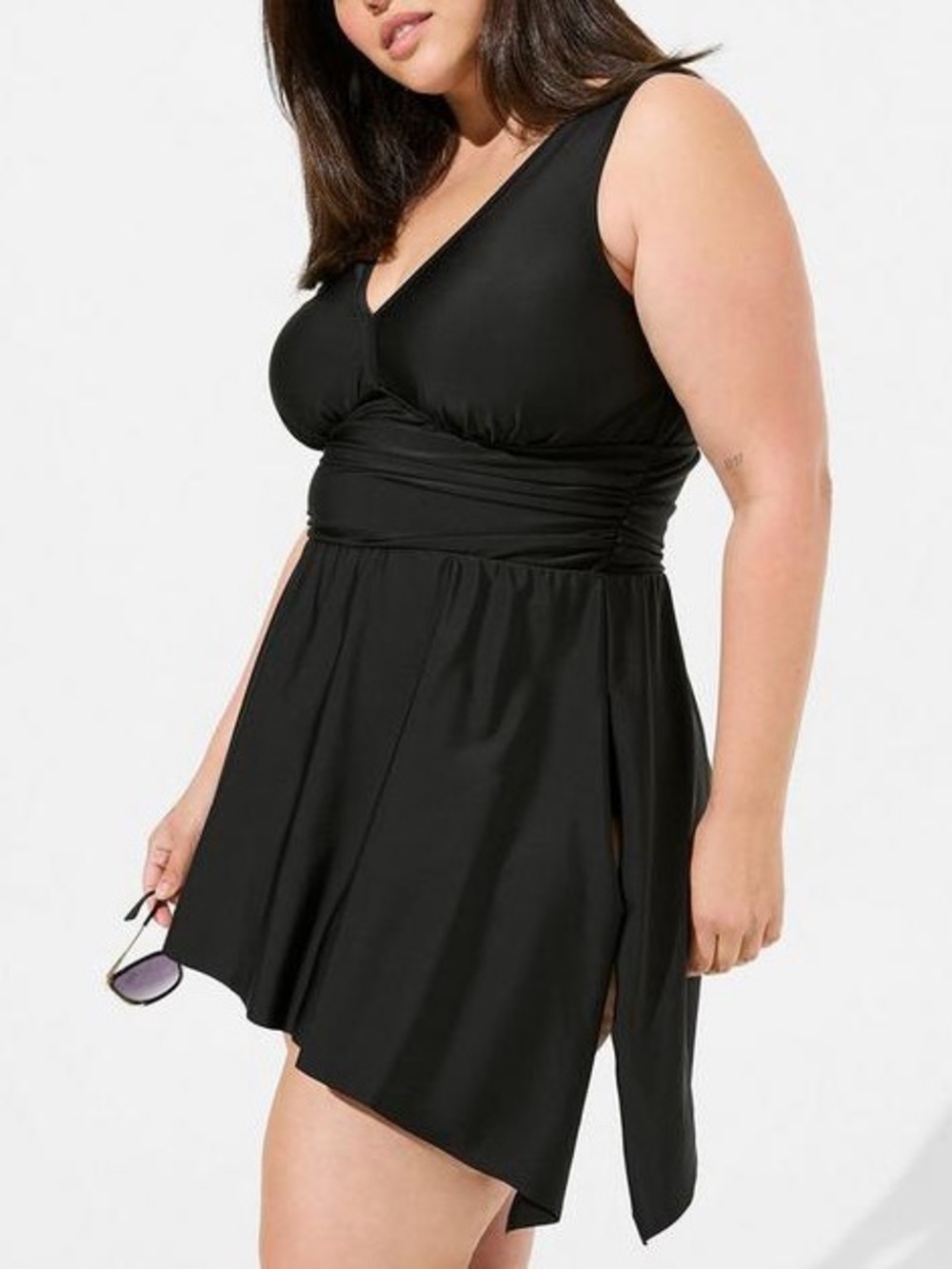 Torrid Wireless Short Asymmetrical Swim Dress With Brief Black Sz 3